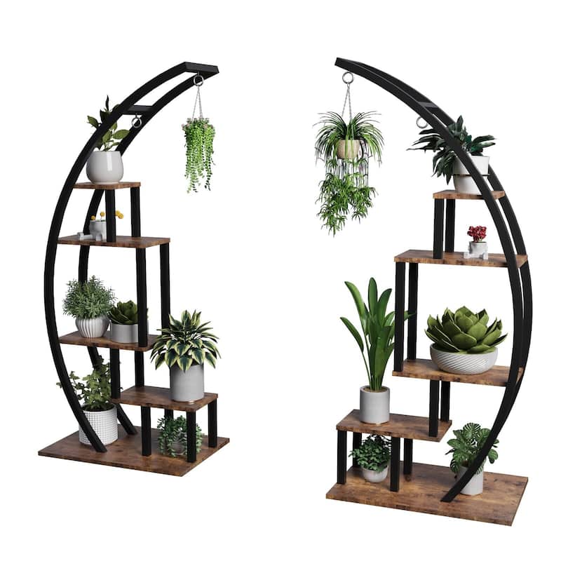 5 Tier Tall Metal Indoor Plant Stand, Half Moon Shape Garden Plant Holder