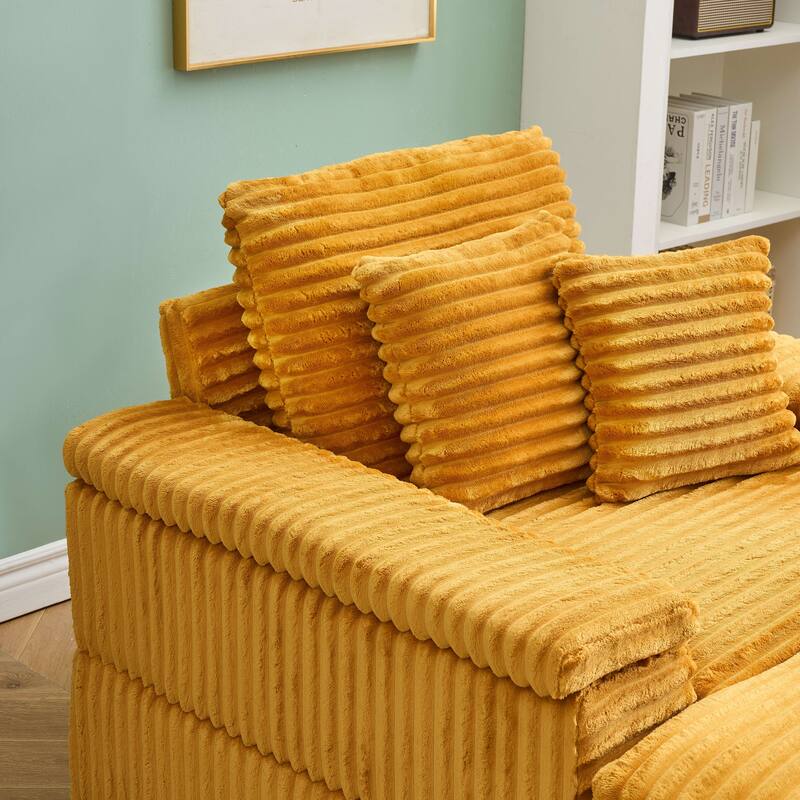 Corduroy Single Sofa Set with 2 Throw Pillows (500lb Capacity)