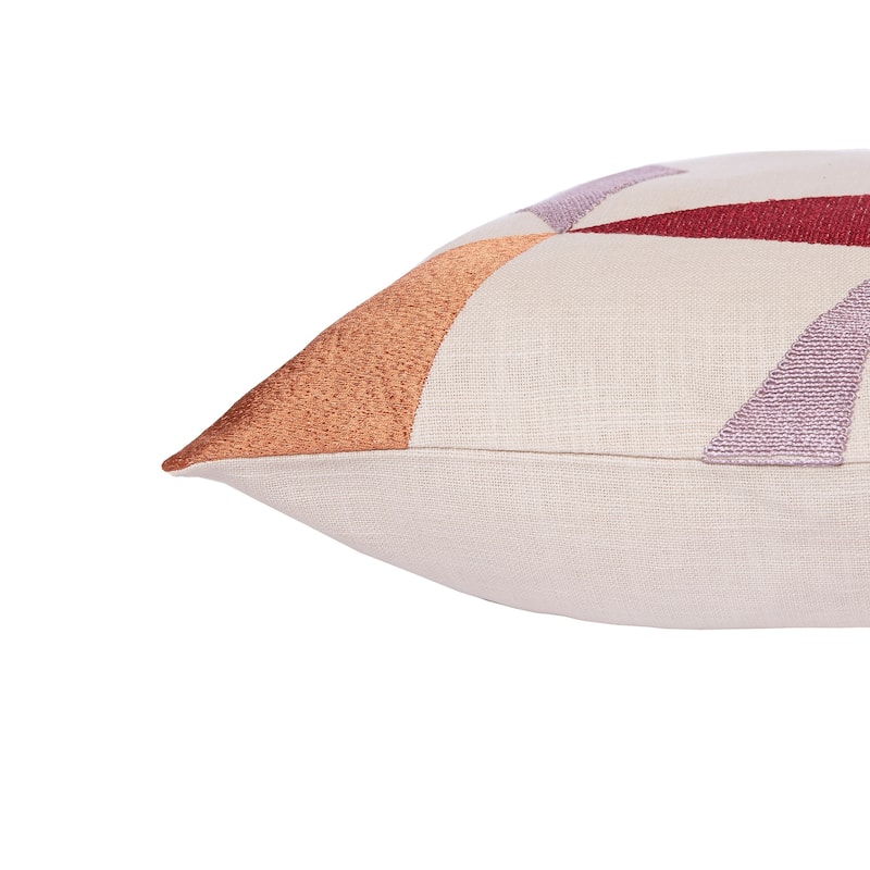HomeRoots 20" Ivory Red and Orange Geometric Cotton Blend Throw Pillow With Embroidery