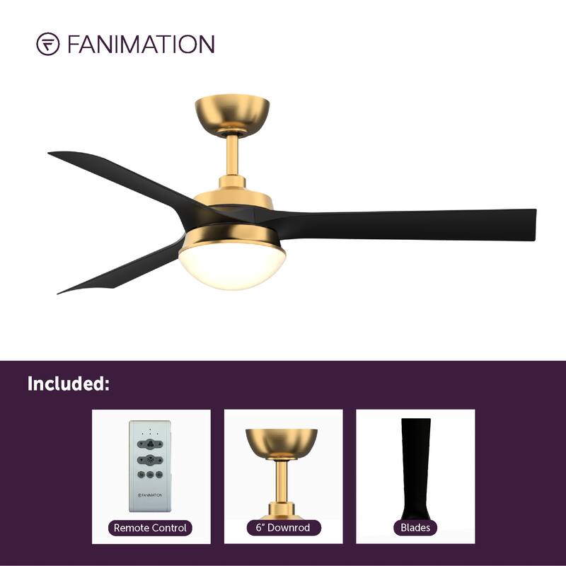Barlow 52 inch Indoor/Outdoor Brushed Satin Brass with Black blades Ceiling Fan with LED CCT Select Light Kit and Remote