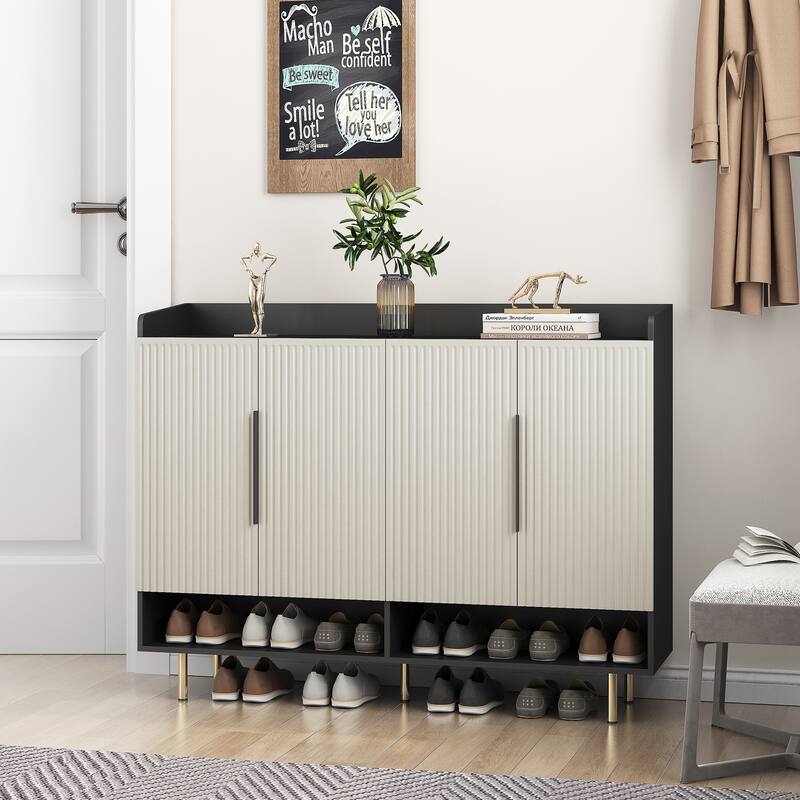 Modern Shoe Cabinet with 4 Doors, Shoe Storage Organizer with Adjustable Shelves for Entryway