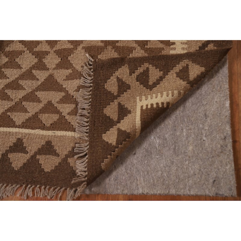 Geometric Brown Kilim Oriental Area Rug Hand-woven Wool Carpet - 5'2" x 8'2"