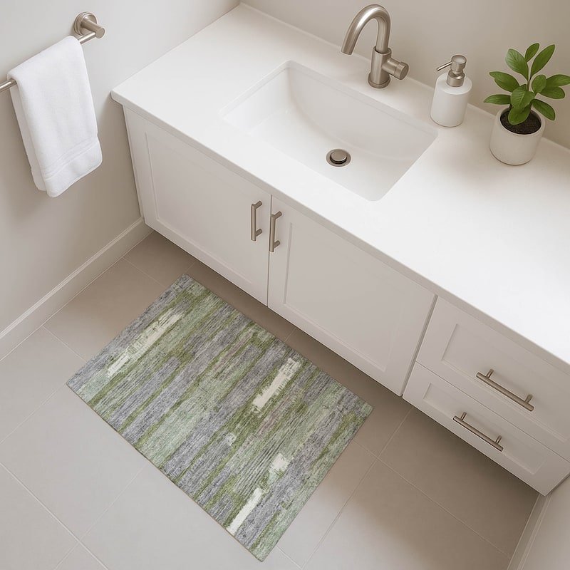 Premium Washable Super Soft Abstract Stripes Mayfield Rug - Olive - 1'8" x 2'6"