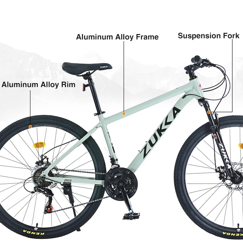 27.5 Inch Cycling Bicycle, 21 Speed Mountain Bike w/Front Suspension, Dual Disc Brakes, Aluminum Alloy Frame for Boys and Girls