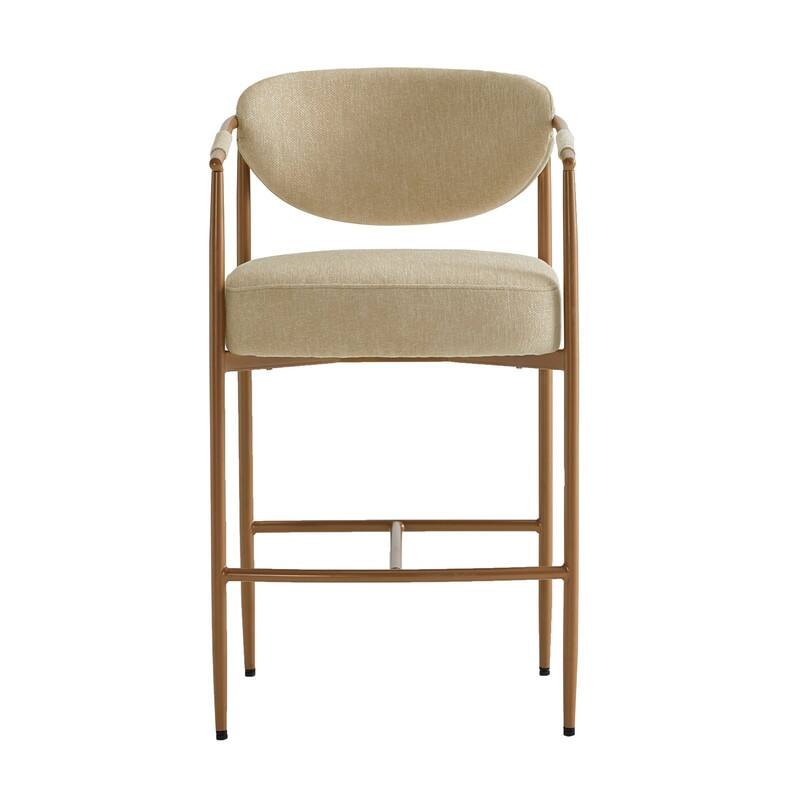 Spruce & Spring Modern Counter Stool with Gold Metal Frame and Woven Strap Arm