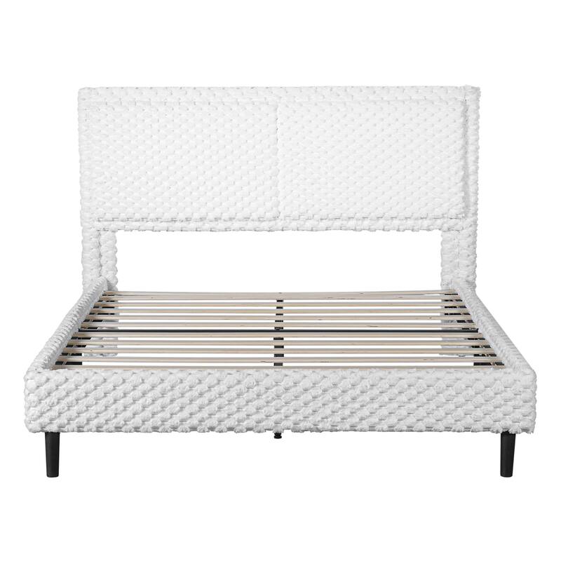 Upholstered Queen Bed with Plush Fabric and Padded Backrest Solid Wood Frame
