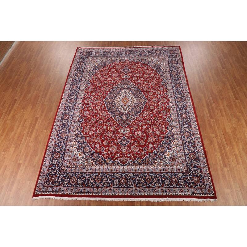 Traditional Kashan Turkish Area Rug Floral Machine-Made Carpet - 9'8" x 12'9"