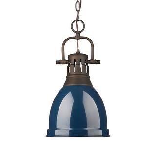 Yep by Golden Lighting Duncan 1-light 9in Chain Hung Pendant in Rubbed Bronze and Navy Blue shade