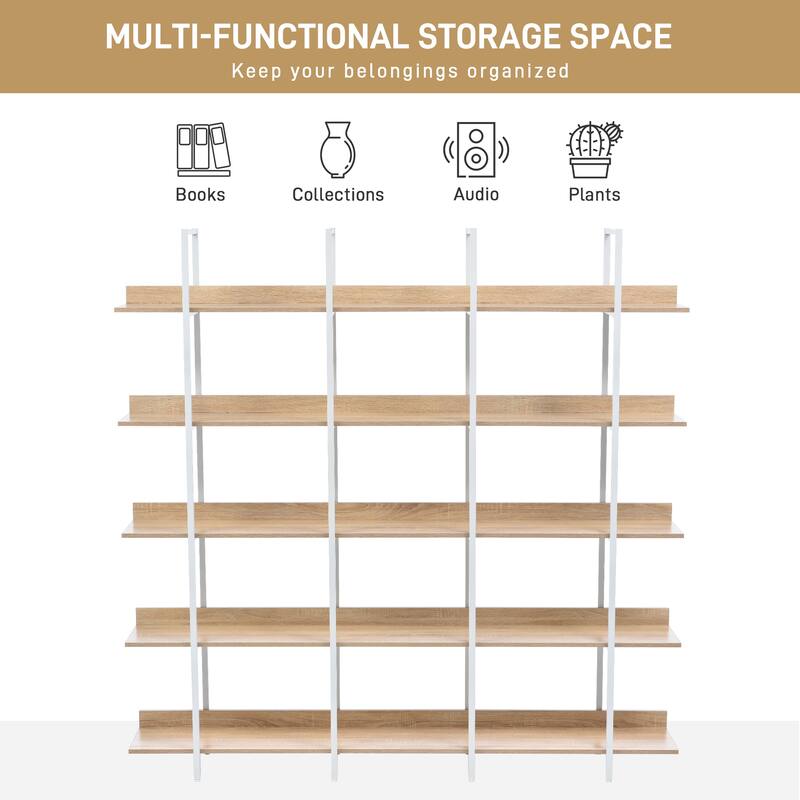 5 Tier Bookcase Home Office Open Bookshelf with Metal Frame