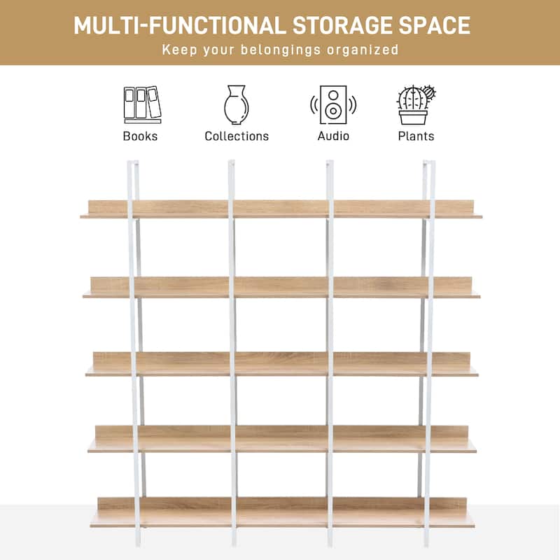 Roomfitters 5-Tier Office Bookcase, Industrial Bookshelf with Open Display Design, MDF Shelves and Metal Frame