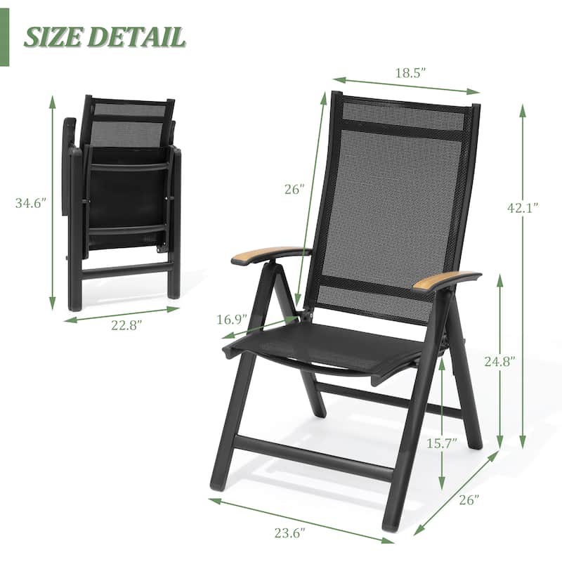 7/9-Piece Outdoor Rectangle Aluminum Dining Table with Umbrella Hole include Folding Chairs