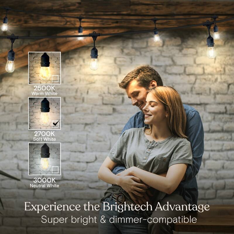 Brightech Ambience Pro 7-Light 24 ft. Outdoor Plug-in 2W 2700k LED S14 Hanging Edison Bulb String-Light
