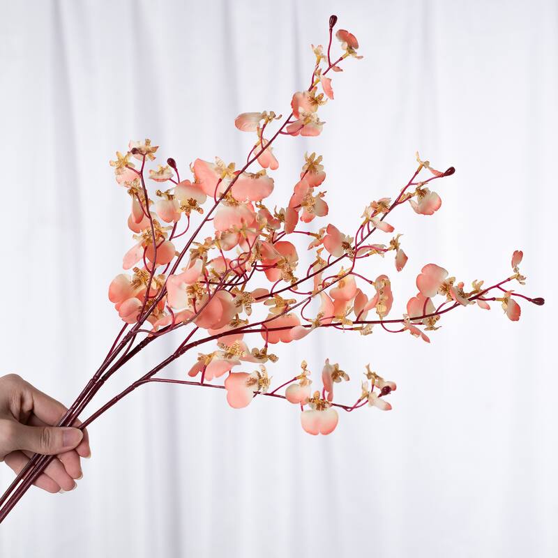 Coral Pink Silk Decorative Artificial Dancing Lady Orchid Faux Flowers(Pack of 1 Branch)