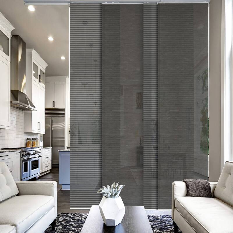 GoDear Design Natural Woven Adjustable Sliding Panel Track Blinds, Vertical Blinds, Cosmos Series, 45.8"- 86" W x 96" L - Moon