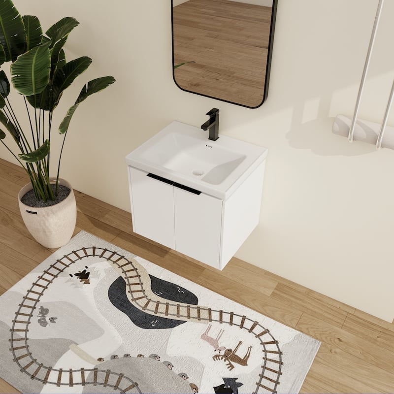 Malwee 24"/36"/48"/60" Floating Bathroom Vanity, Wall Mounted Bathroom Vanity with Ceramic Sink,Soft Close Door and Shelf