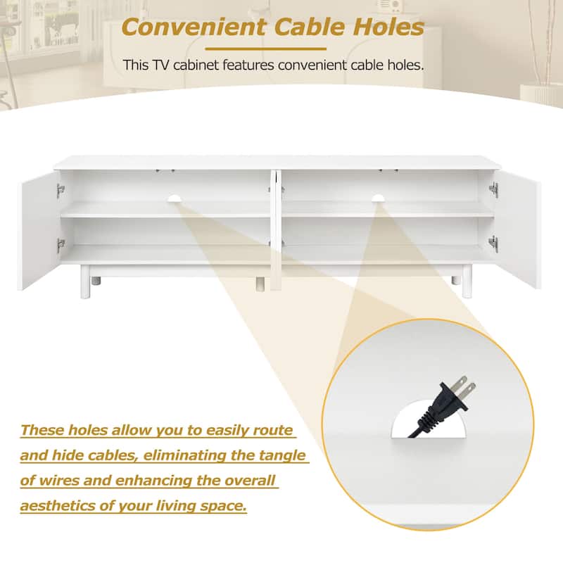 TV Stand for TVs Up to 78'', Entertainment Center with Solid Wood Legs, Practical Media Console with Adjustable Shelves