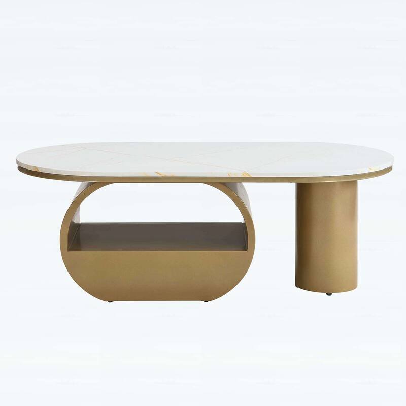 Modern Oval Coffee Table with Storage Drawer,Metal Frame for Living Room Elegance