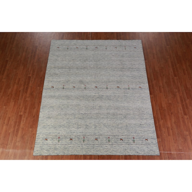 Little Animals Gabbeh Indian Area Rug Hand-Knotted Beige Wool Carpet - 8'1" x 9'11"