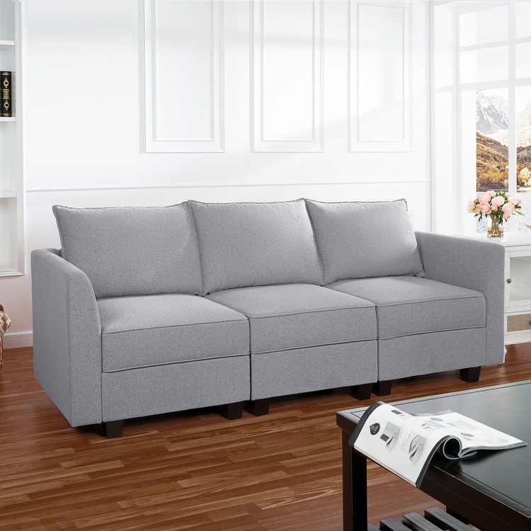 Modular 3 Piece Sofa with Soft Comfortable Seating Linen Sofa Couch with Sturdy Wooden Frame Ideal for Small Spaces - Gray