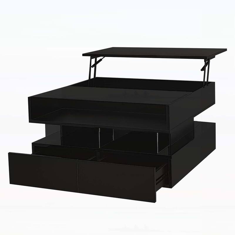 Modern Design Lift-Top Coffee Table with 2 Drawers,LED Lights for Living Room