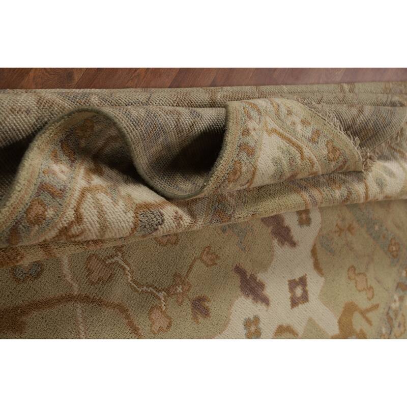 Light Green Oushak Indian Rug Hand-Knotted Wool Carpet - 7'9"x 9'8"