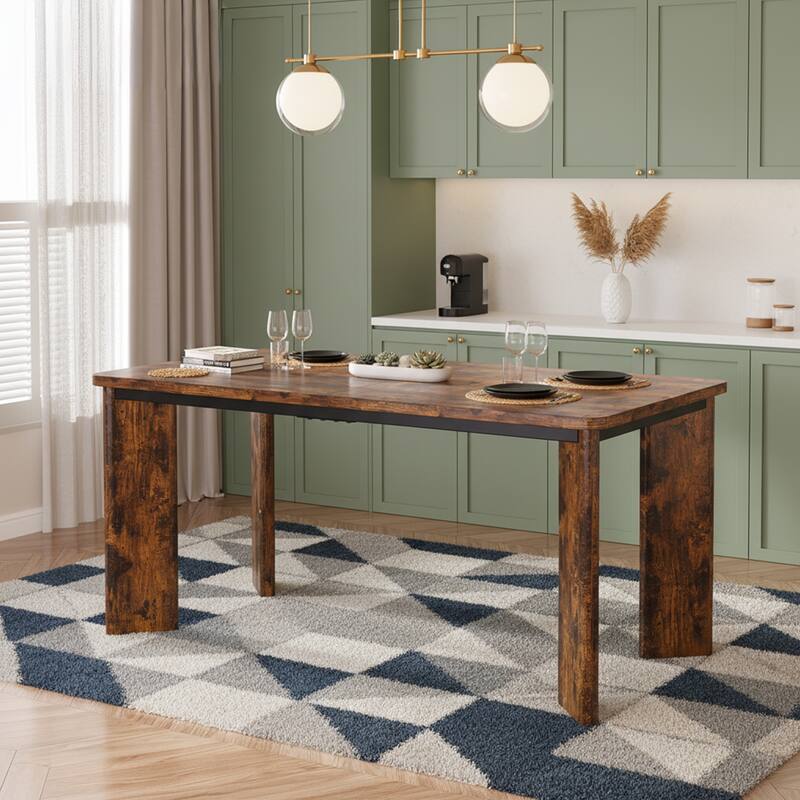 Rectangular Dining Table for 4-8 People, Wood Kitchen Table with Angled Legs and Rounded Corners for Dining Room & Living Room