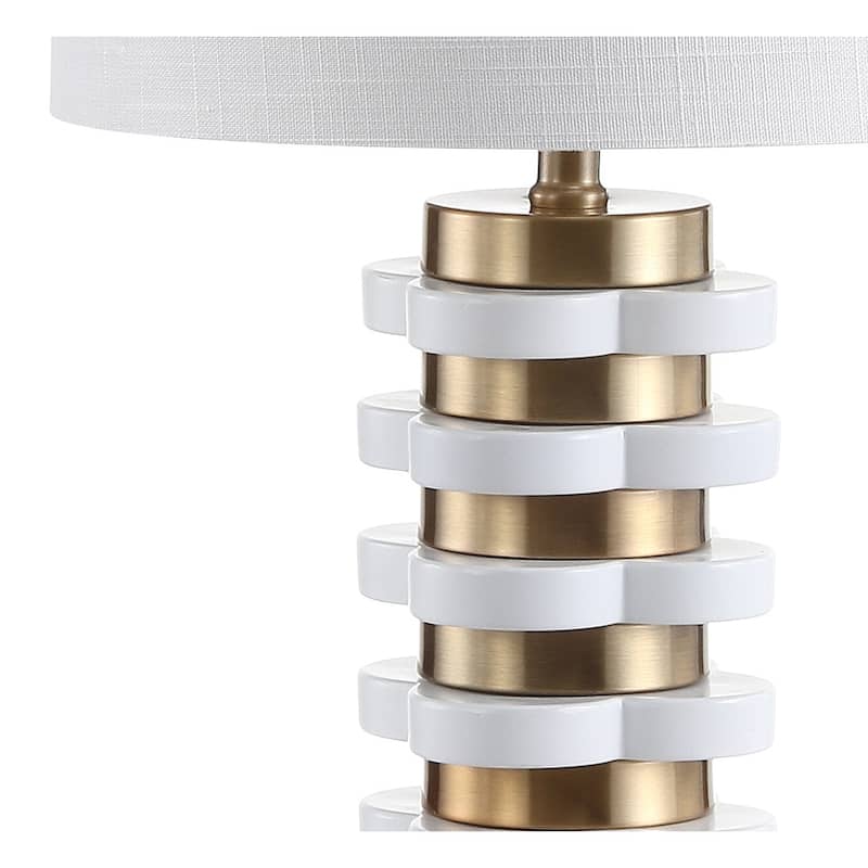 Marsh 26.5" Quatrefoil Striped Resin LED Table Lamp, Brass by JONATHAN Y