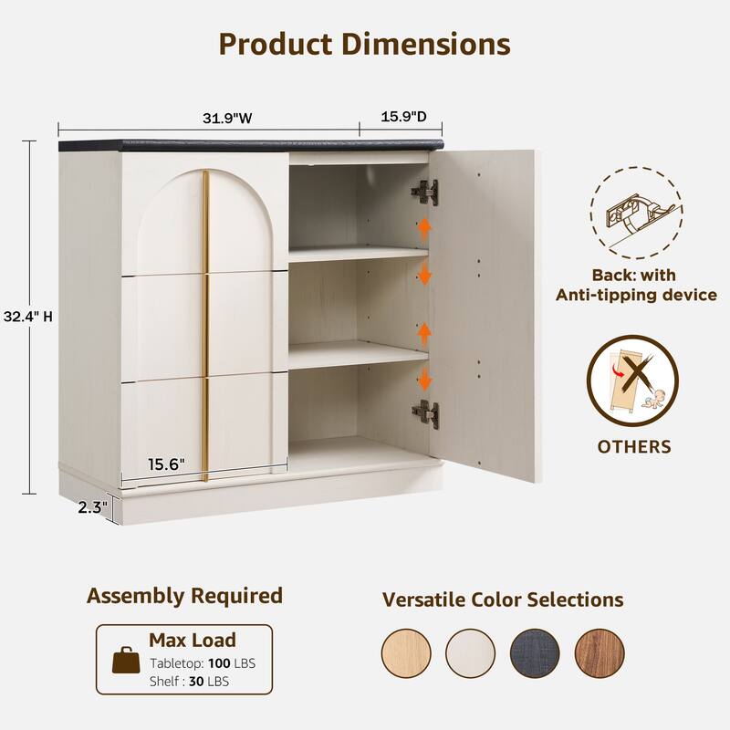 Buffet Cabinet with Arched Doors, Wood Sideboard with Adjustable Shelf