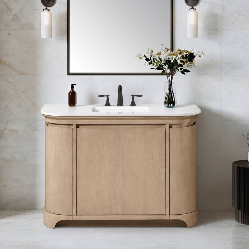 OVE Dain 48 in. Sahara Birch Bathroom Vanity with White Engineered Stone Top - 48" - 48" - Sahara Birch