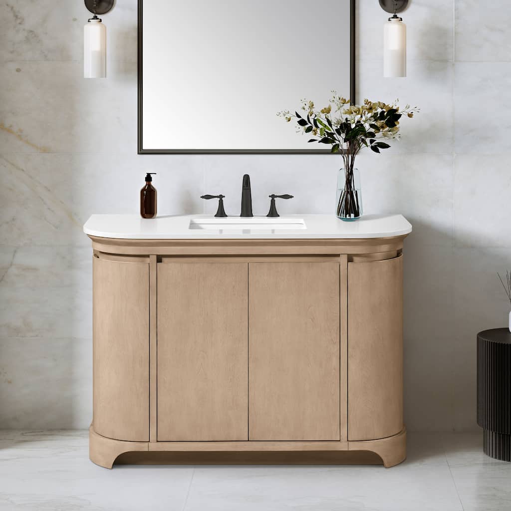 OVE Dain 48 in. Sahara Birch Bathroom Vanity with White Engineered Stone Top - 48"