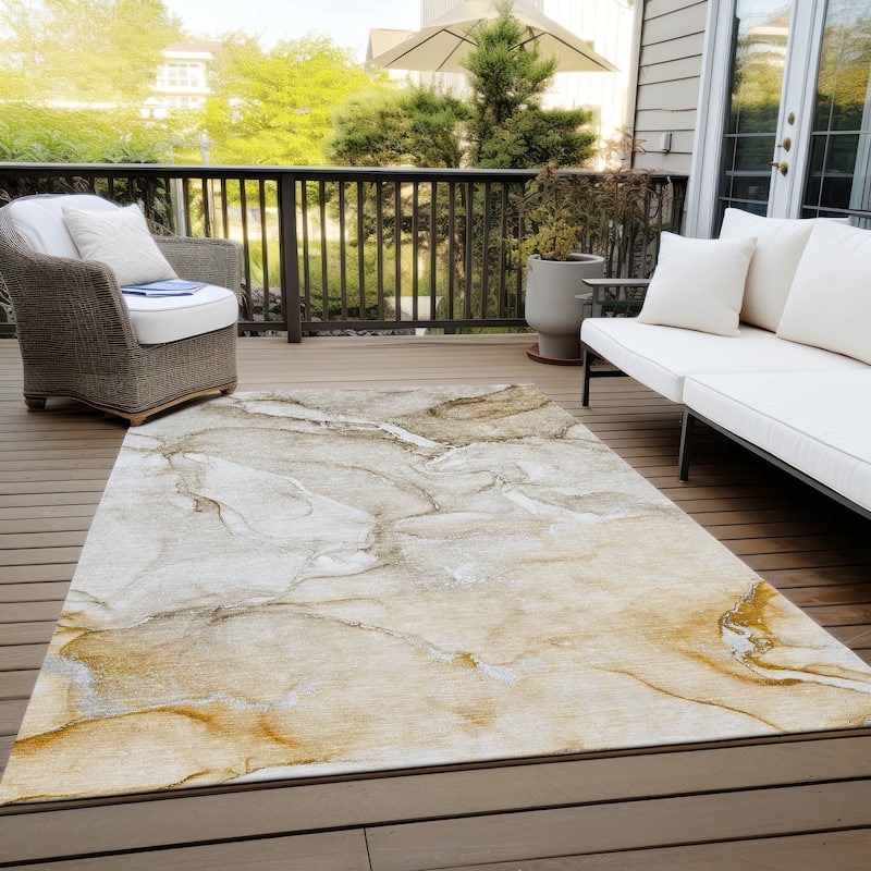 Machine Washable Indoor/ Outdoor Marble Chantille Rug