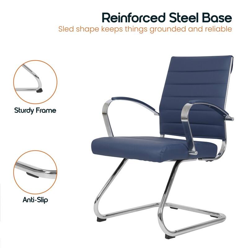 Benmar Series Mid Back Modern Leather Office Executive Desk Chair, Ergonomic Seating with Stainless Steel Sled Base