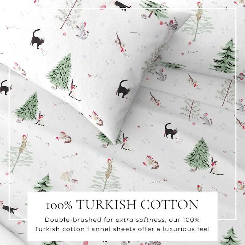 Linery & Co. Turkish Cotton Double-Brushed Christmas Flannel Bed Sheet Set
