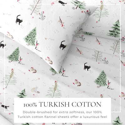 Linery & Co. Turkish Cotton Double-Brushed Christmas Flannel Bed Sheet Set