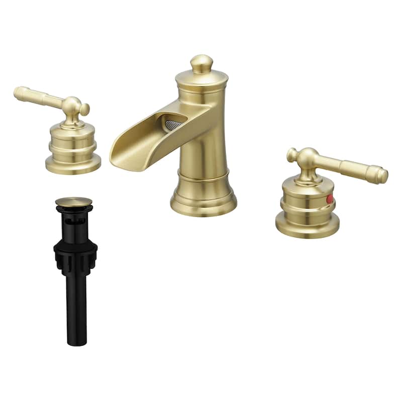 Double Handle Three-Hole Bath Waterfall Faucet with Drain