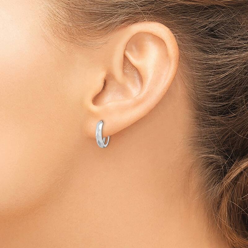 Curata 14k White Gold Polished Faceted 3x15mm Hinged Hoop Earrings