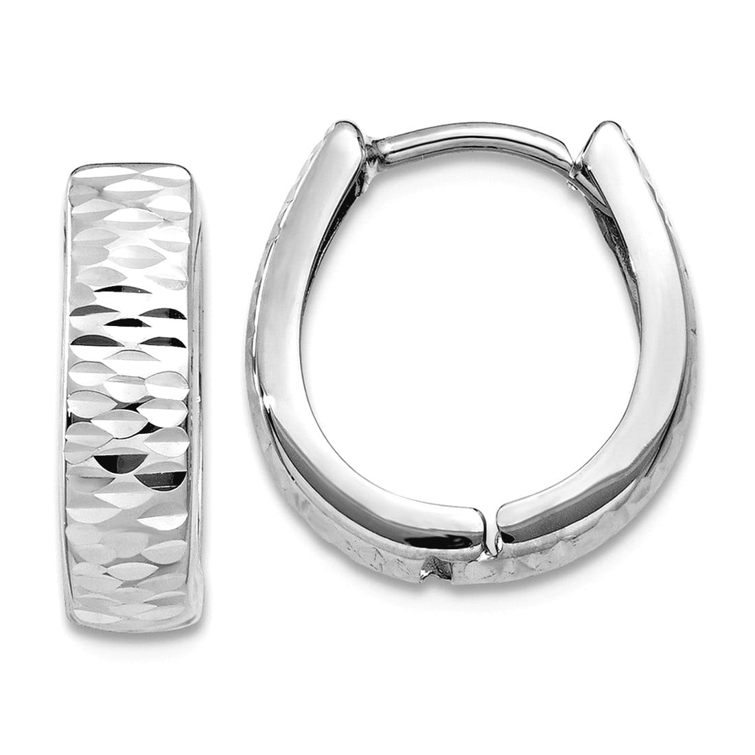 Curata 10k Yellow or White Gold Textured Huggies Hinged Hoop Earrings - 15x4mm