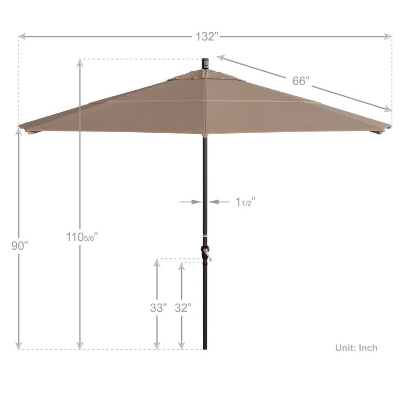 California Umbrella 11' Round Aluminum Crank Open Auto Tlit Patio Umbrella, Bronze Finish, Double Wind Vent.