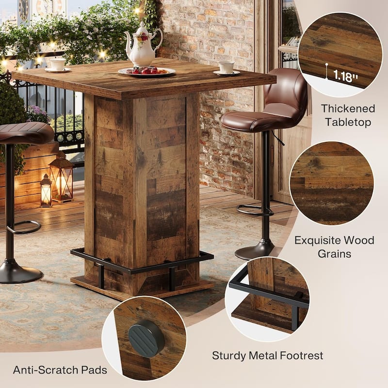 39.4 Inch High Industrial Bar Bistro Pub Cocktail Table with Footrest - 31.10" W x 31.10" D x 39.37" H