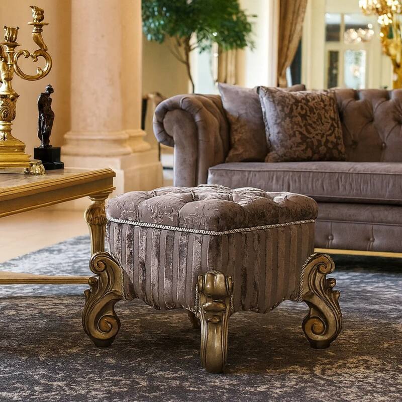 Traditional Style Wood and Poly Resin Vanity Stool, Gray