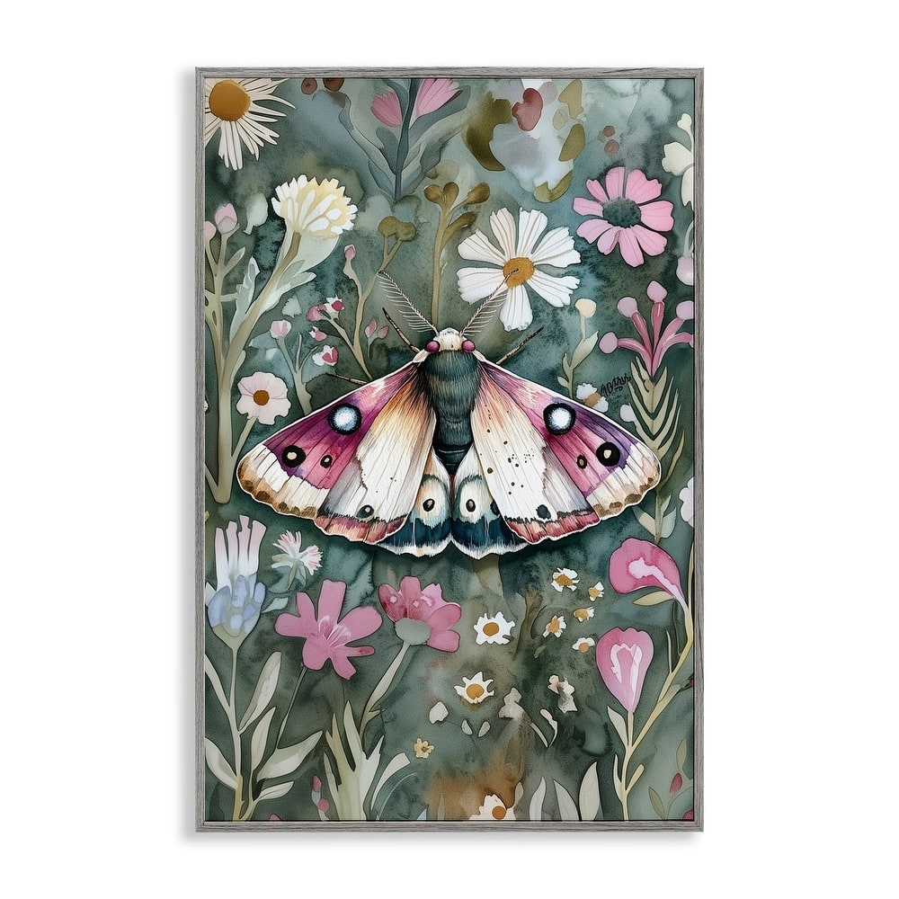 Stupell Beautiful Moth over Florals Framed Giclee Art Design By The Dutch Lady