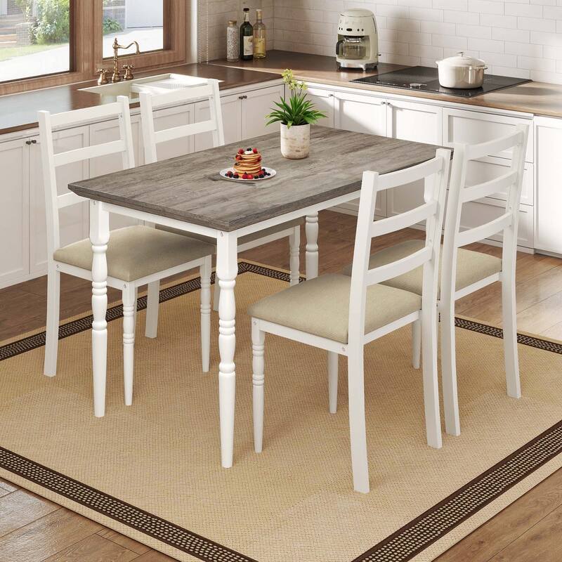 Moasis Farmhouse Dining Table Set with 4 Chairs Rectangular Dining Set Roman Column Style Kitchen - Oak