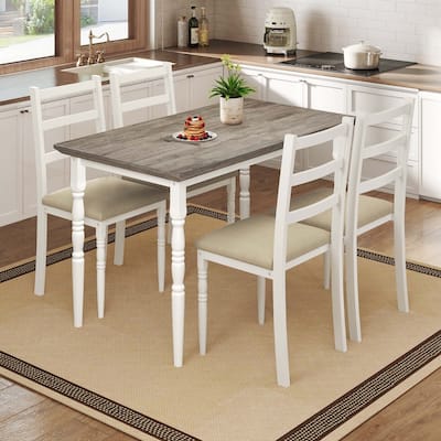 Moasis Farmhouse Dining Table Set with 4 Chairs Rectangular Dining Set Roman Column Style Kitchen