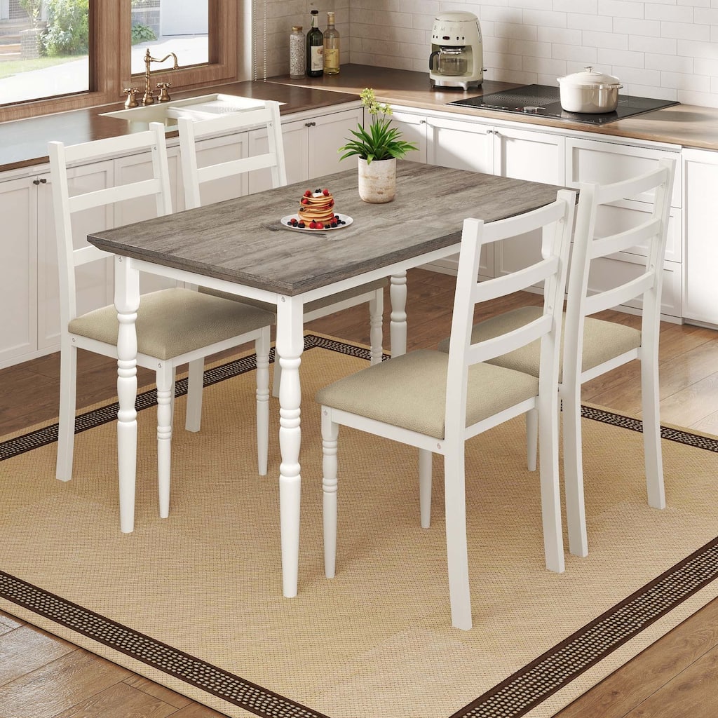 Moasis Farmhouse Dining Table Set with 4 Chairs Rectangular Dining Set Roman Column Style Kitchen