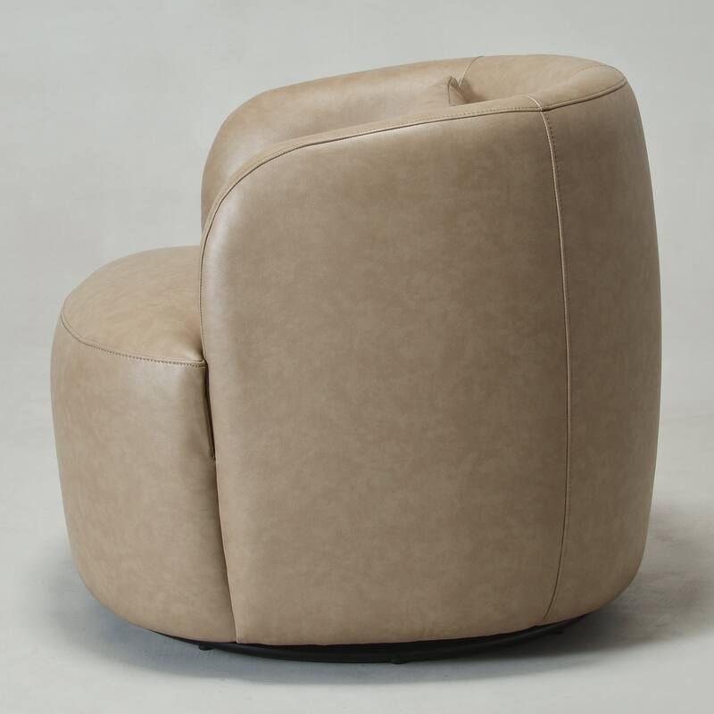 KINWELL 34" Wide Swivel Faux Leather Barrel Armchair Upholstered PU Leather Accent Chairs for Living Room Office Lounge