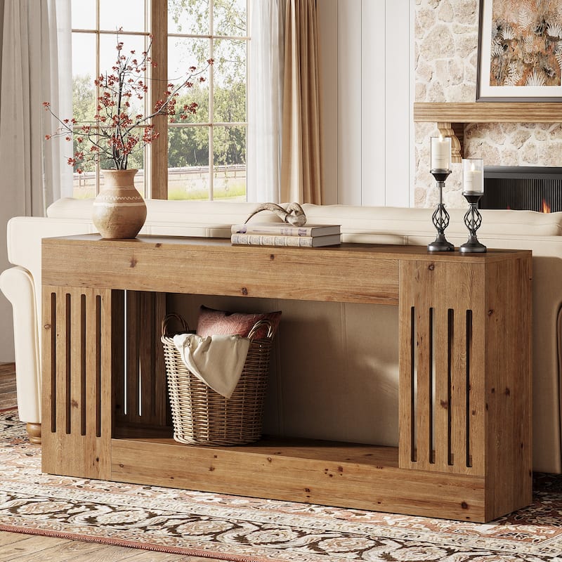 Solid Wood Console Table, Sofa Couch Table with Storage Shelf, 2-Tier Entryway Table for Entrance, Hallway, Living Room