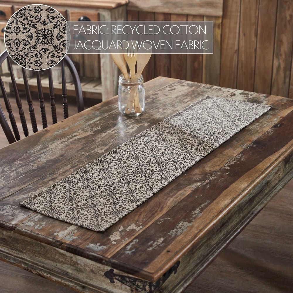 Custom House Black Tan Jacquard Runner 12x36