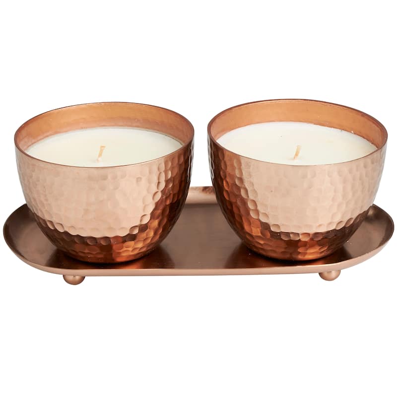 Gold or Copper or Silver Metal Scented Hammered 10 oz 1 Wick Candle with White Wax (Set of 2)