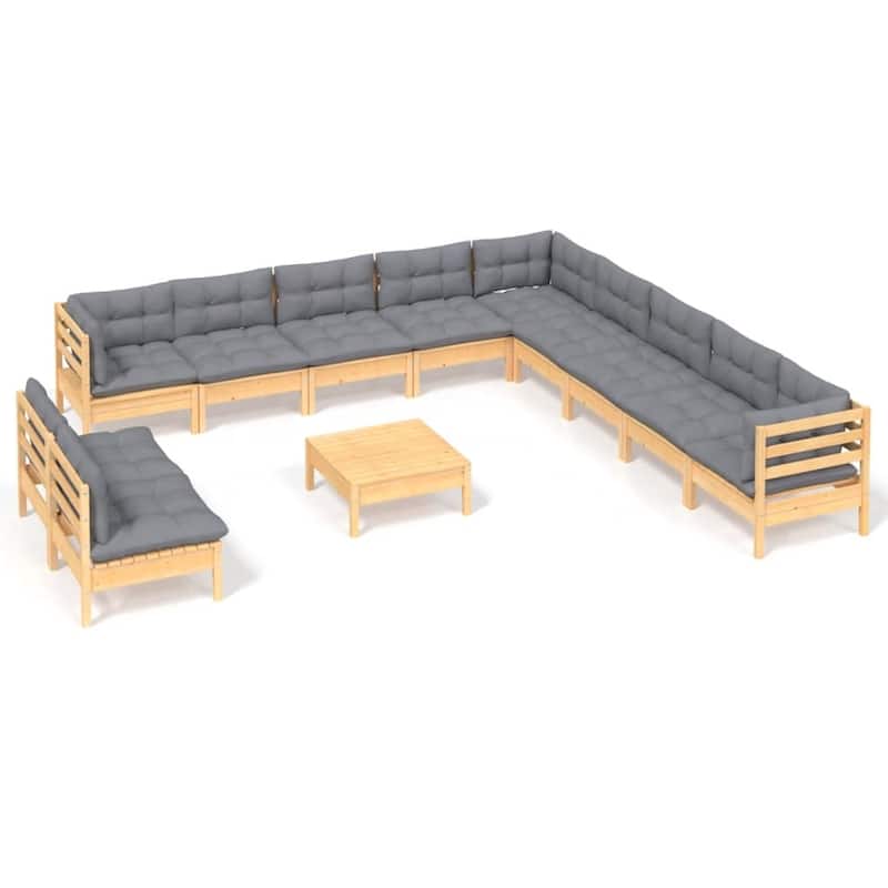 vidaXL Solid Pinewood Patio Lounge Set 12 Piece with Cushions Multi Colors