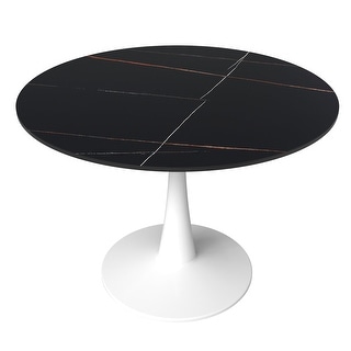 LeisureMod Bristol 40" Round Dining Table for 4 with Sintered Stone Tabletop in White Base for Kitchen & Dining Room